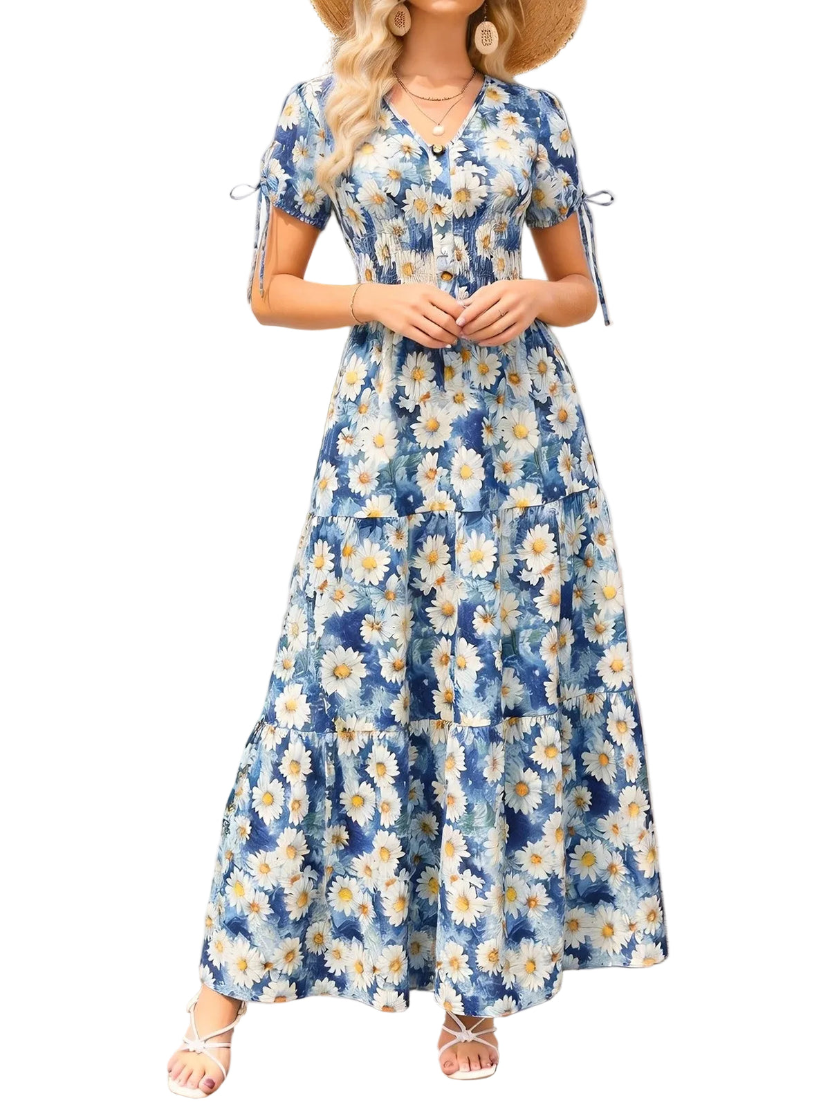 Women’s Floral Maxi Dress with Puff Sleeves